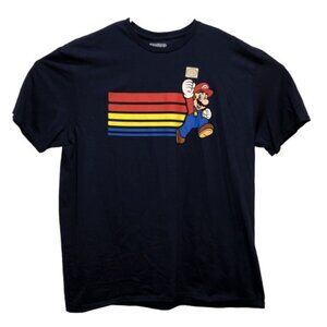 New Super Mario Extra Large Dark Blue Short Sleeve T Shirt Graphic Tee XL